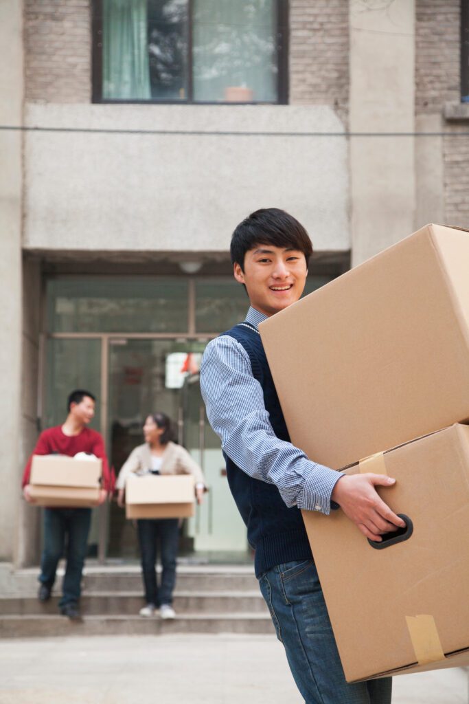 A college student moves out of his dorm